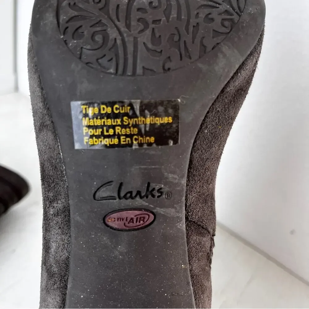 Clarks Brown Suede Ankle Boots Block Heel Button detail size 8